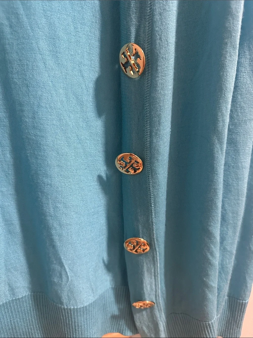 Tory Burch Turquoise Blue Button-Front Merino Wool Cardigan
